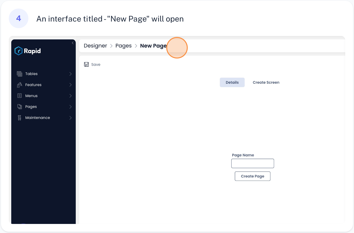 Create new page from sidebar step 4